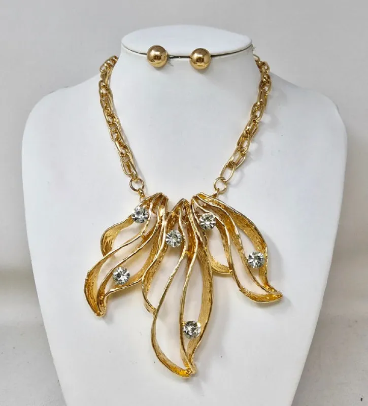 GOLD NECKLACE SET CLEAR STONES ( 11264 G ) sold by Oh My Jewelry