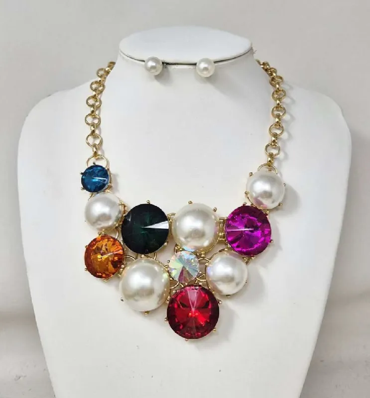 GOLD MULTICOLOR NECKLACE SET ( 11211 GMT ) sold by Oh My Jewelry