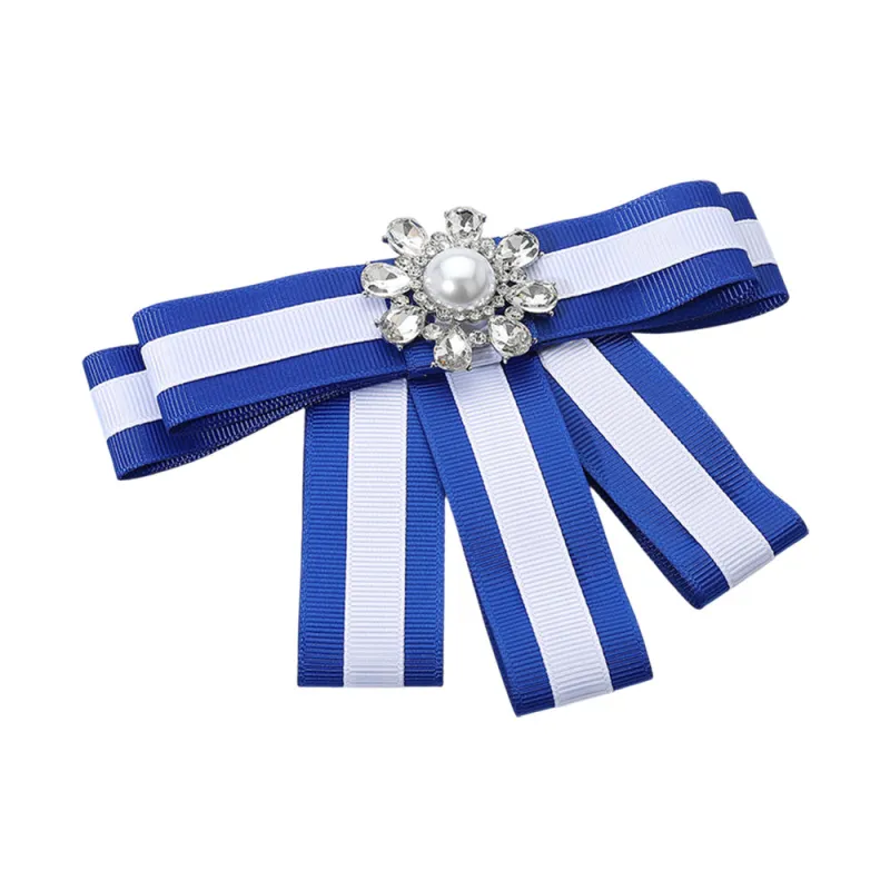 LARGE BLUE WHITE RIBBON BROOCH ( 1077 BL ) made by Oh My Jewelry