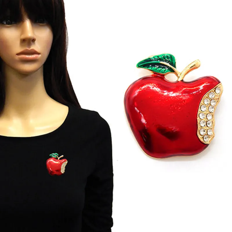 APPLE BROOCH CLEAR RHINESTONES ( 2211 GDRED ) made by Oh My Jewelry