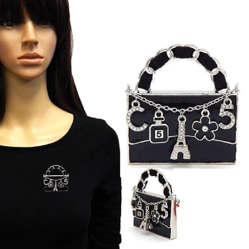 SILVER BLACK HANDBAG EIFFEL TOWER BROOCH ( 2171 RDBKWHT ) made by Oh My Jewelry