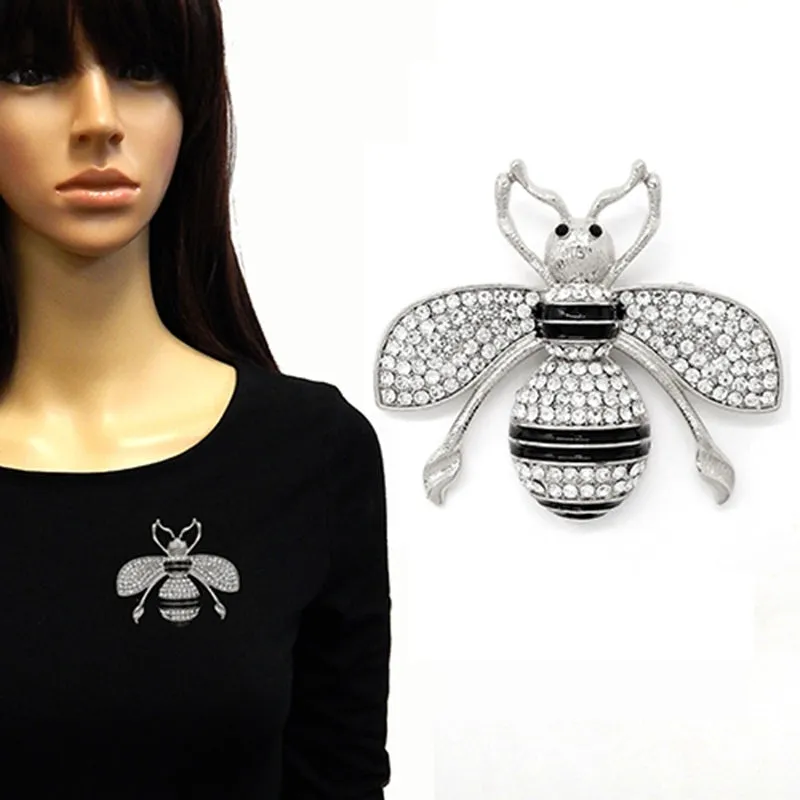 LARGE 3" SILVER CLEAR Rhinestone Bee Brooch ( 2039 RDCLR ) sold by Oh My Jewelry