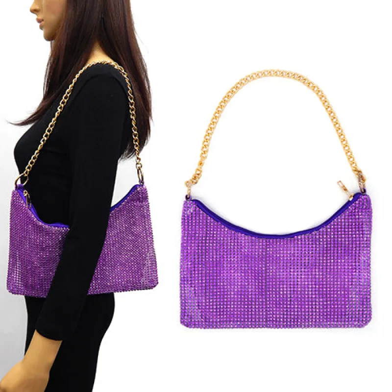 PURPLE RHINESTONE BAG WITH CHAIN STRAP ( 6193 PUR ) sold by Oh My Jewelry