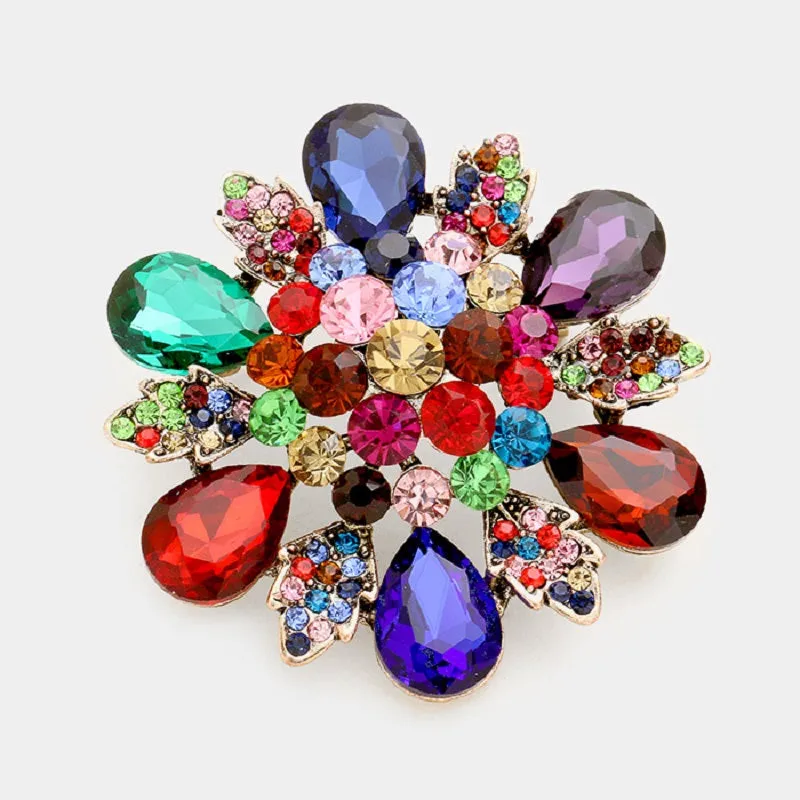 2.5" Gold Multi Color Round Rhinestone Brooch ( 1189 ) sold by Oh My Jewelry