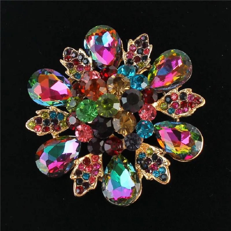 GOLD FLOWER BROOCH WITH MULTI COLOR STONES ( 1189 VM ) sold by Oh My Jewelry