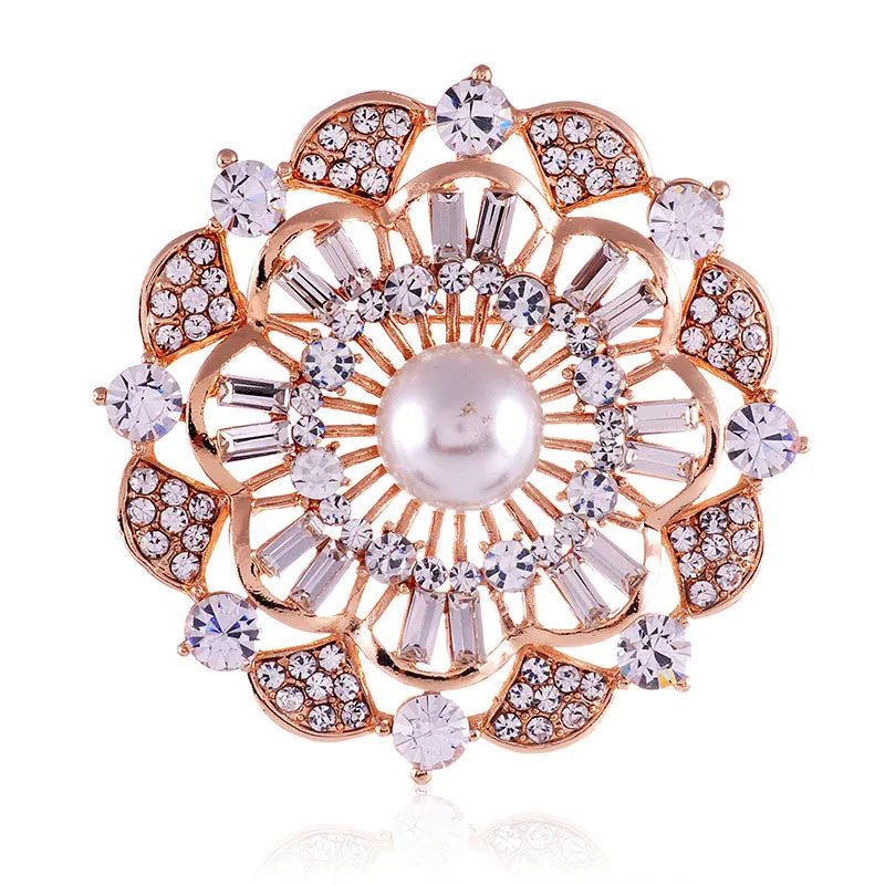 GOLD BROOCH CLEAR STONES CREAM PEARL ( 1472 GCP ) sold by Oh My Jewelry