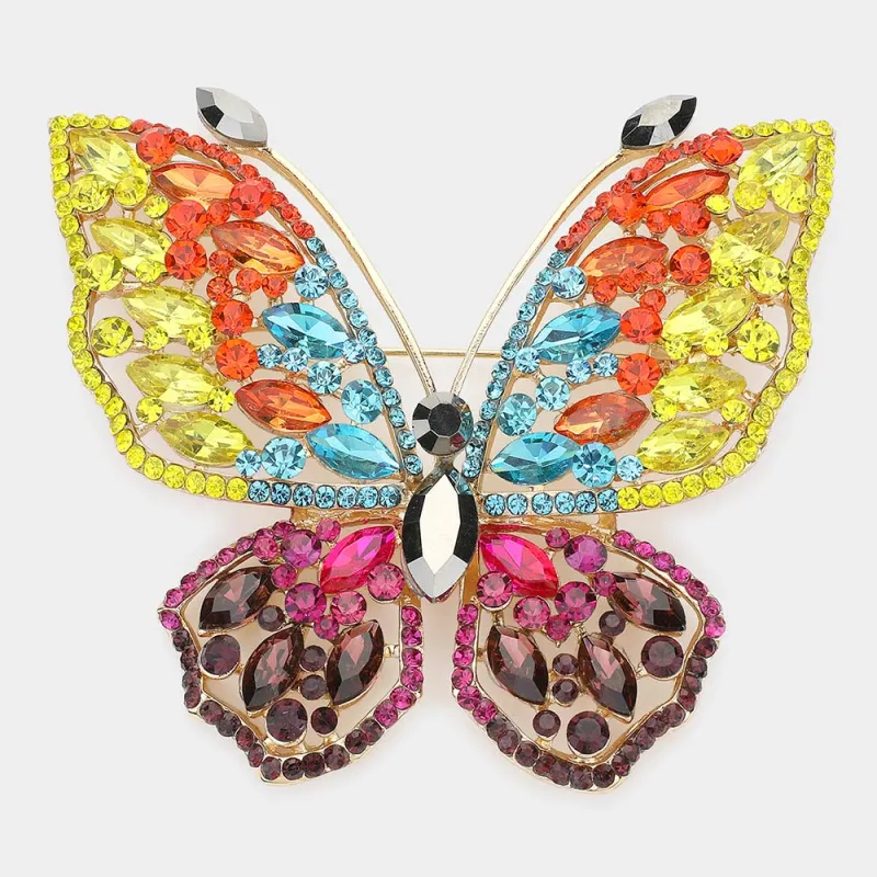 GOLD BUTTERFLY BROOCH DARK MULTI COLOR STONES ( 1471 DMU ) sold by Oh My Jewelry