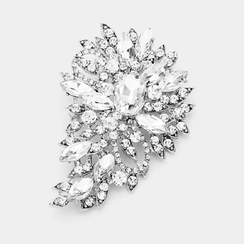 3.25" Silver Clear Rhinestone Brooch Pin ( 1246 ) sold by Oh My Jewelry