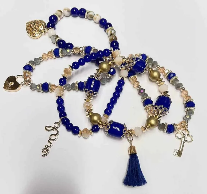 5 STRAND GOLD BLUE STRETCH CHARM BRACELETS ( 590 GBL ) sold by Oh My Jewelry