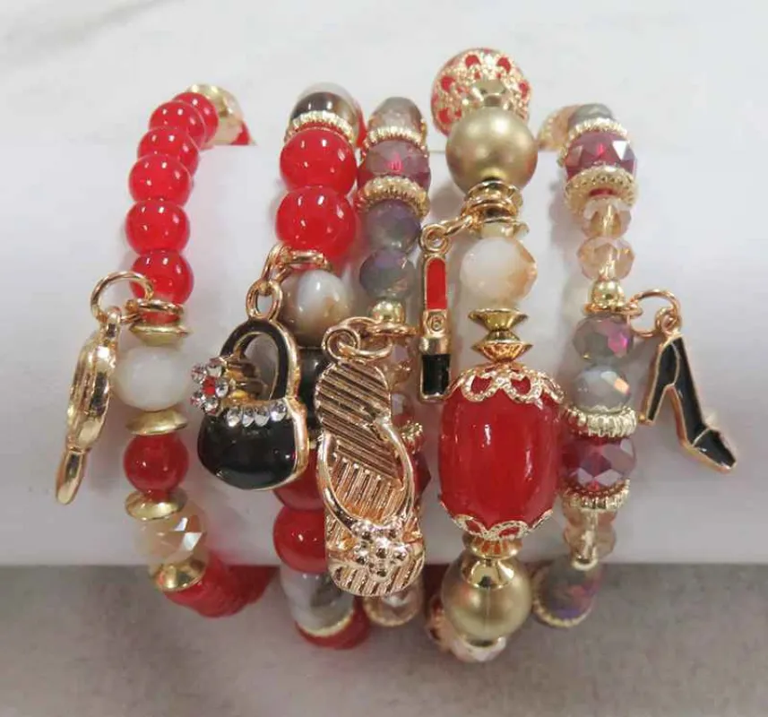 GOLD RED STRETCH BRACELETS BEAUTY CHARMS ( 5902 GRD ) sold by Oh My Jewelry