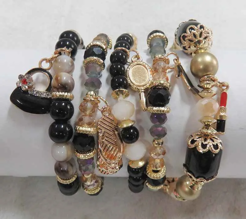 GOLD BLACK STRETCH BRACELETS BEAUTY CHARMS ( 5902 BK ) sold by Oh My Jewelry