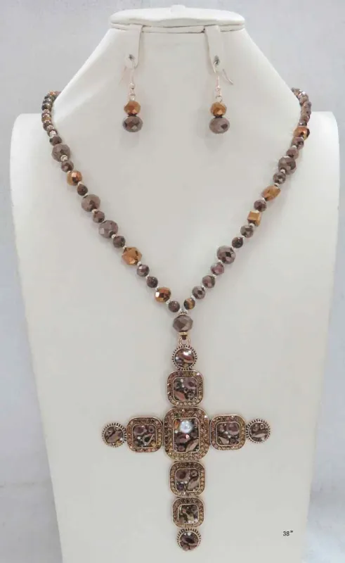 BROWN CROSS NECKLACE SET ( 660 BN ) sold by Oh My Jewelry