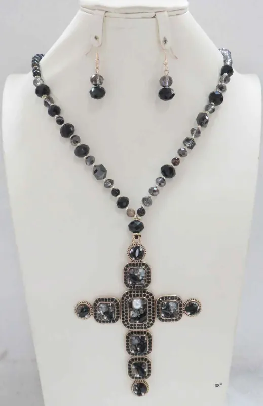 BLACK CROSS NECKLACE SET ( 660 BK ) sold by Oh My Jewelry