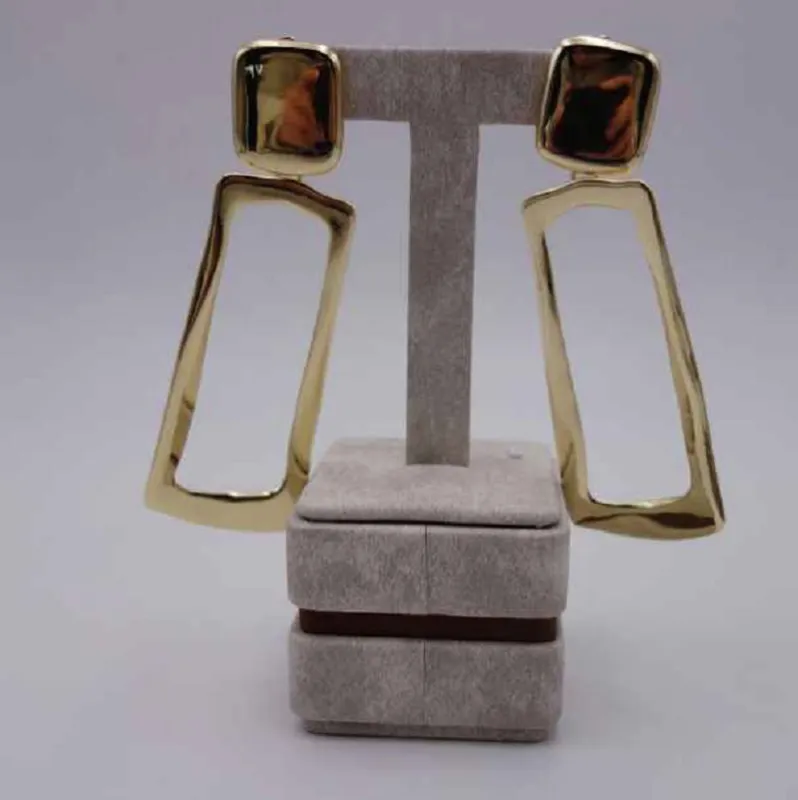 GOLD DANGLING RECTANGLE HAMMERED CLIP ON EARRINGS ( 2946 G ) sold by Oh My Jewelry