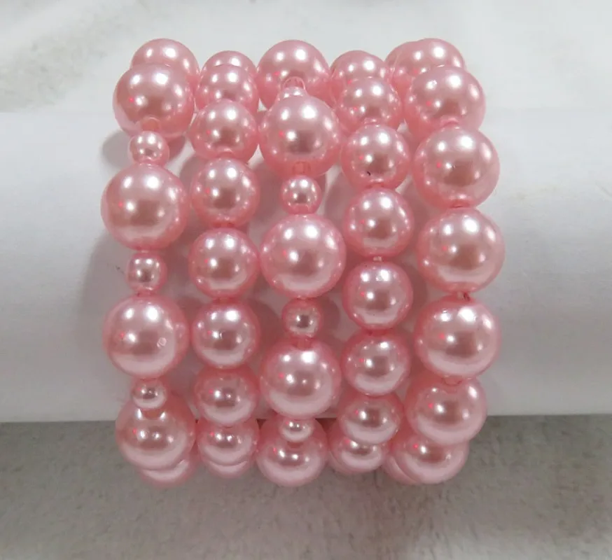 5 LAYER PINK PEARL STRETCH BRACELET ( 556 PK ) sold by Oh My Jewelry