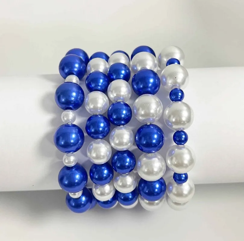 5 LAYER BLUE WHITE STRETCH BRACELET ( 556 BLWT ) sold by Oh My Jewelry