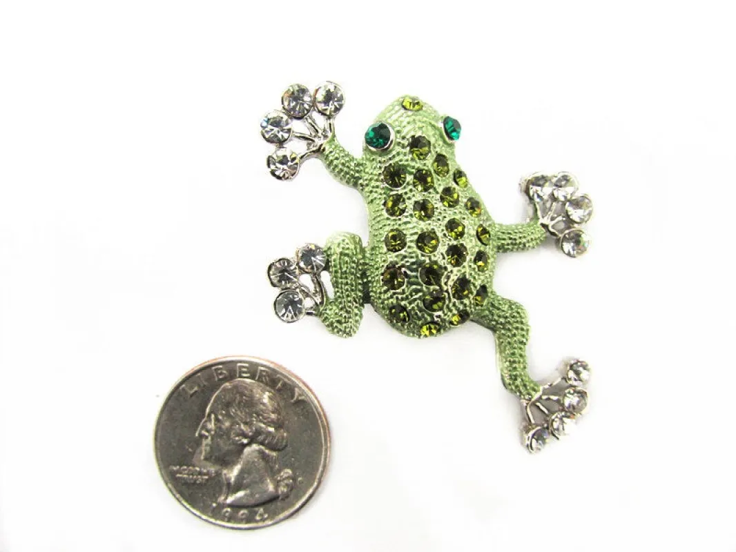 SILVER GREEN FROG BROOCH GREEN CLEAR STONES ( 10733 ) sold by Oh My Jewelry