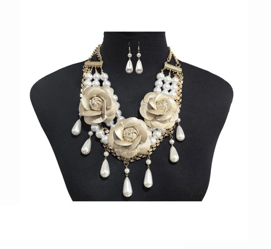 WHITE GOLD NECKLACE SET FLOWERS ( 0201 2WHGD ) sold by Oh My Jewelry