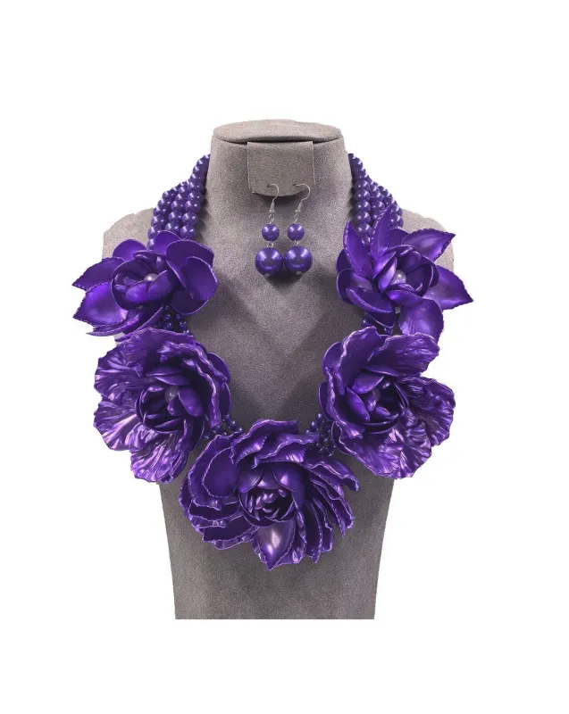 PURPLE PEARL FLOWER NECKLACE SET ( 0196 3PU ) sold by Oh My Jewelry