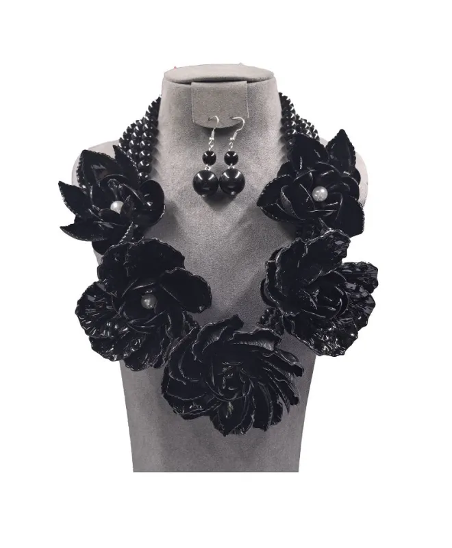 BLACK PEARL FLOWER NECKLACE SET ( 0196 3BK ) sold by Oh My Jewelry