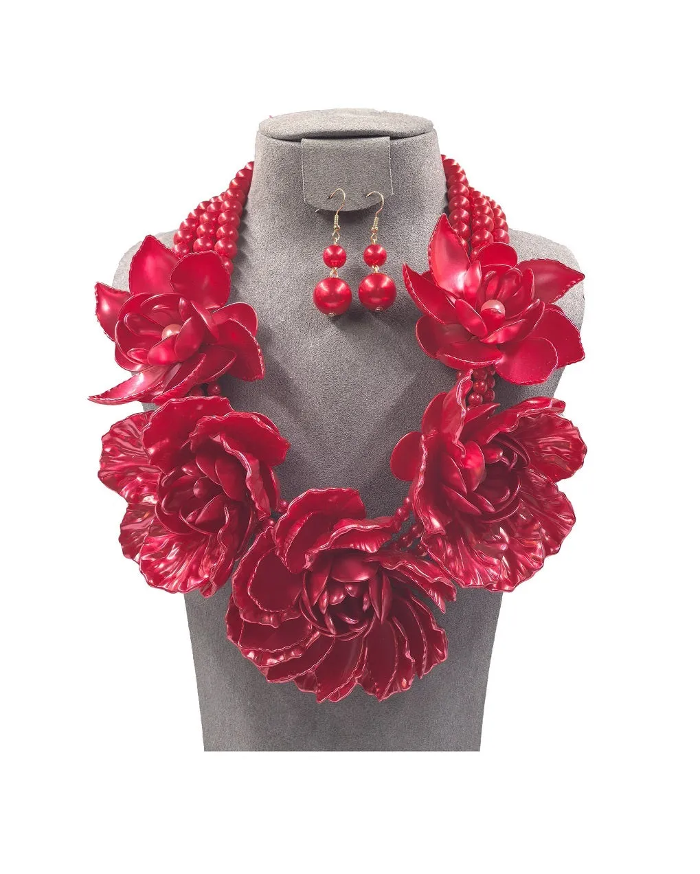 BURGUNDY PEARL FLOWER NECKLACE SET ( 0196 2RD ) sold by Oh My Jewelry