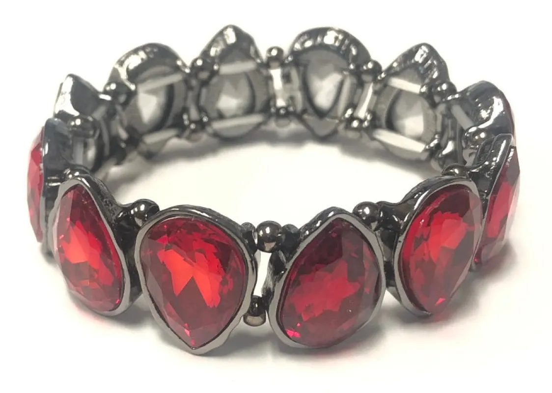 HEMATITE STRETCH BRACELET RED STONES ( 054319 HRD ) sold by Oh My Jewelry