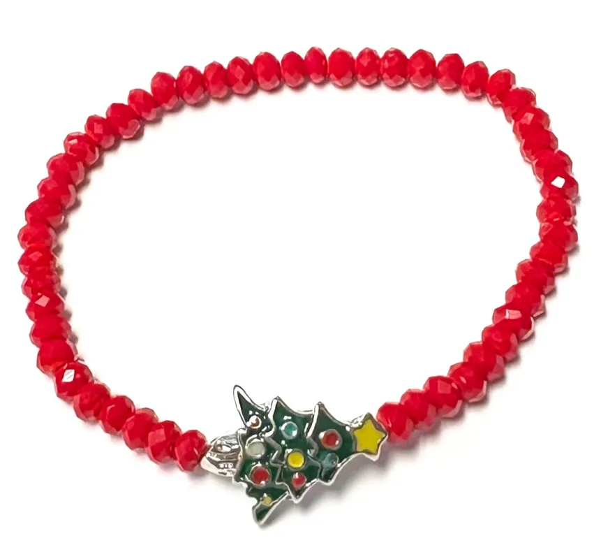 RED STRETCH BRACELET CHRISTMAS TREE CHARM ( 2312 RHCR ) sold by Oh My Jewelry