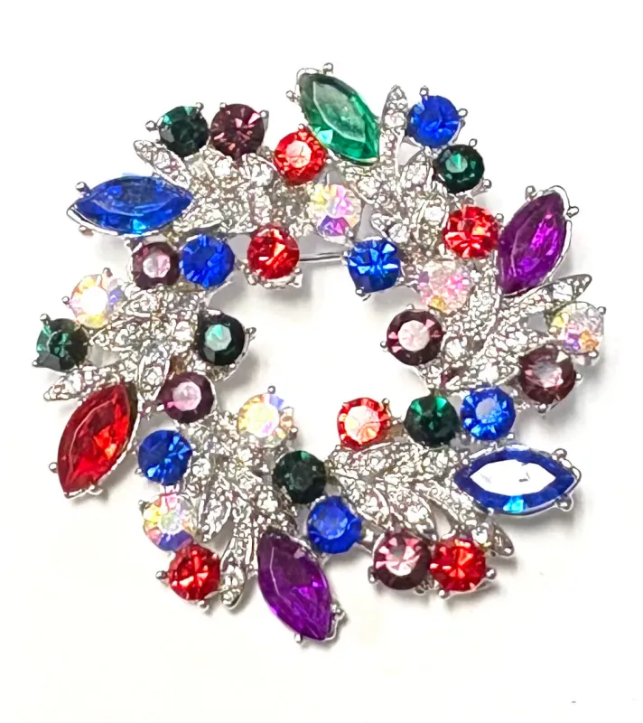 SILVER WREATH BROOCH MULTICOLOR STONES ( 021 ) made by Oh My Jewelry