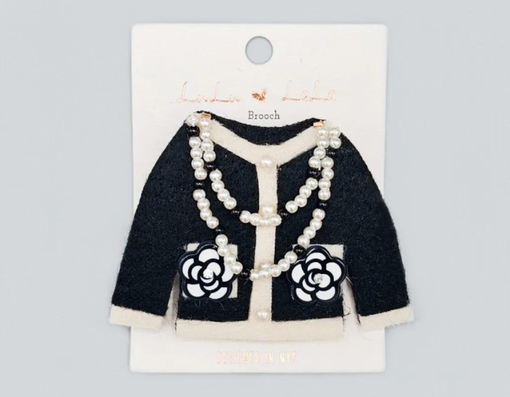 BLACK CARDIGAN BROOCH ( 1113 BK ) made by Oh My Jewelry
