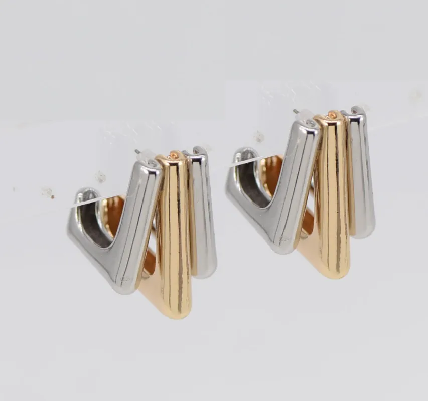 SILVER GOLD EARRINGS ( 6467 T2 ) sold by Oh My Jewelry