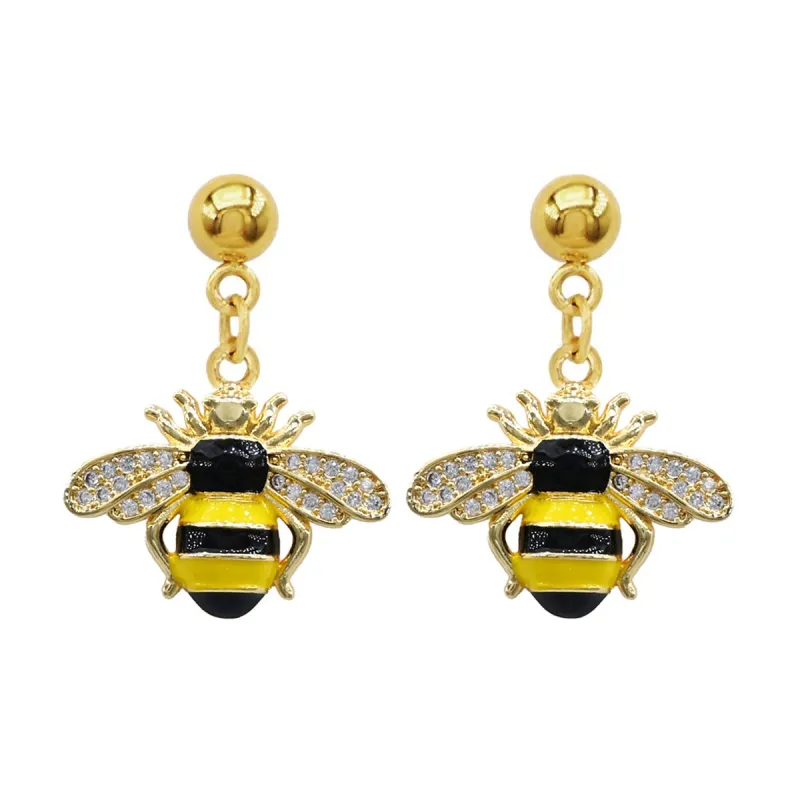 GOLD BUMBLE BEE STAINLESS STEEL EARRINGS ( 3480 G ) made by Oh My Jewelry