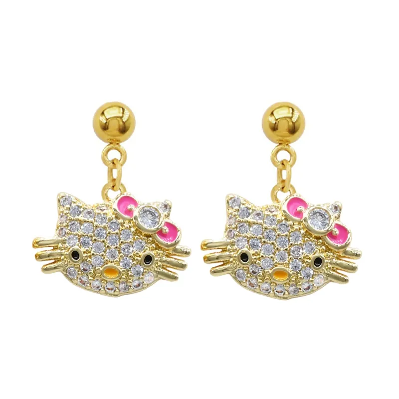 GOLD STAINLESS STEEL CAT EARRINGS ( 3478 G ) made by Oh My Jewelry