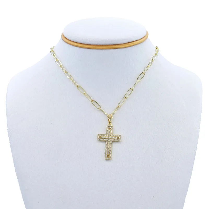 GOLD CROSS STAINLESS STEEL NECKLACE ( 3440 GCL ) sold by Oh My Jewelry