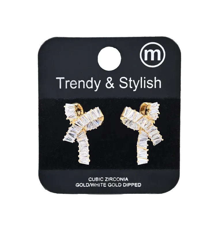 GOLD DIPPED BOW POST EARRINGS CZ STONES ( 5474 G ) sold by Oh My Jewelry