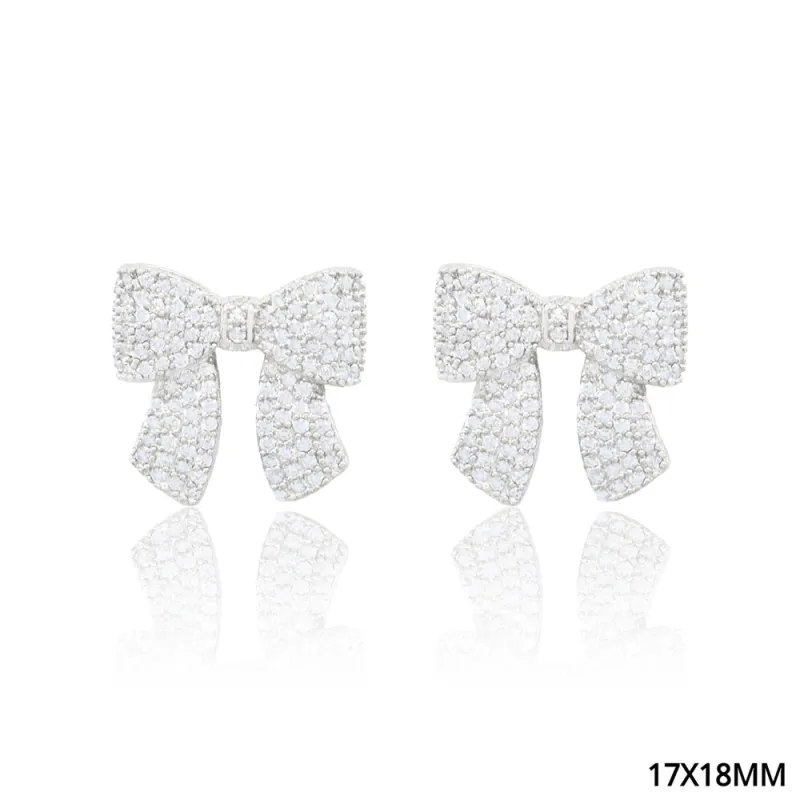 SILVER CZ RIBBON STUD EARRINGS ( 5235 RH ) sold by Oh My Jewelry