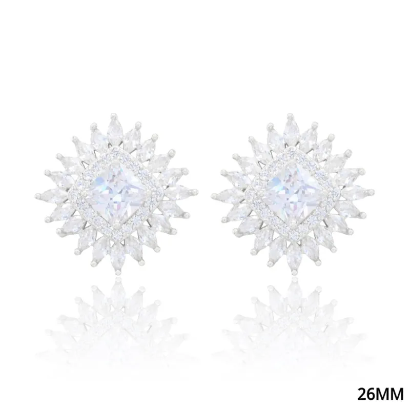SQUARE CZ HALO STUD EARRINGS ( 5197 RH ) sold by Oh My Jewelry