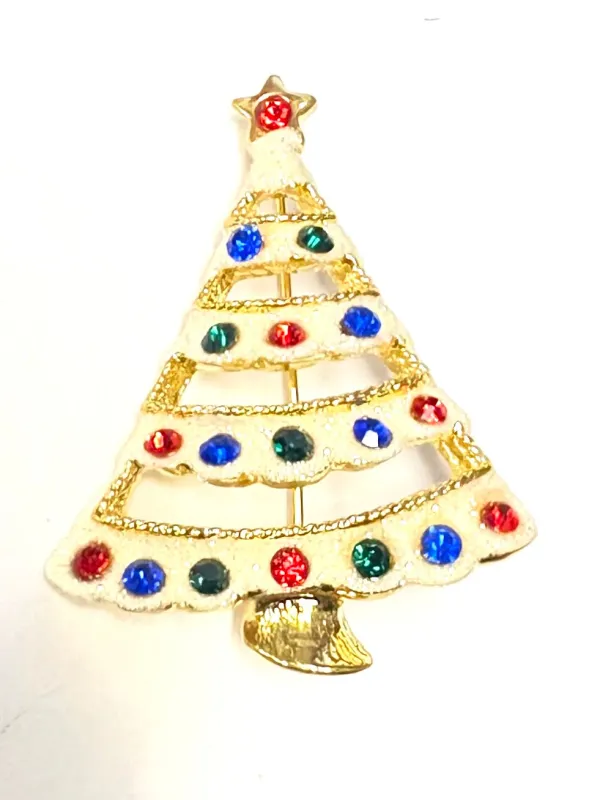 WHITE CHRISTMAS TREE BROOCH MULTICOLOR STONES ( 3713 ) sold by Oh My Jewelry