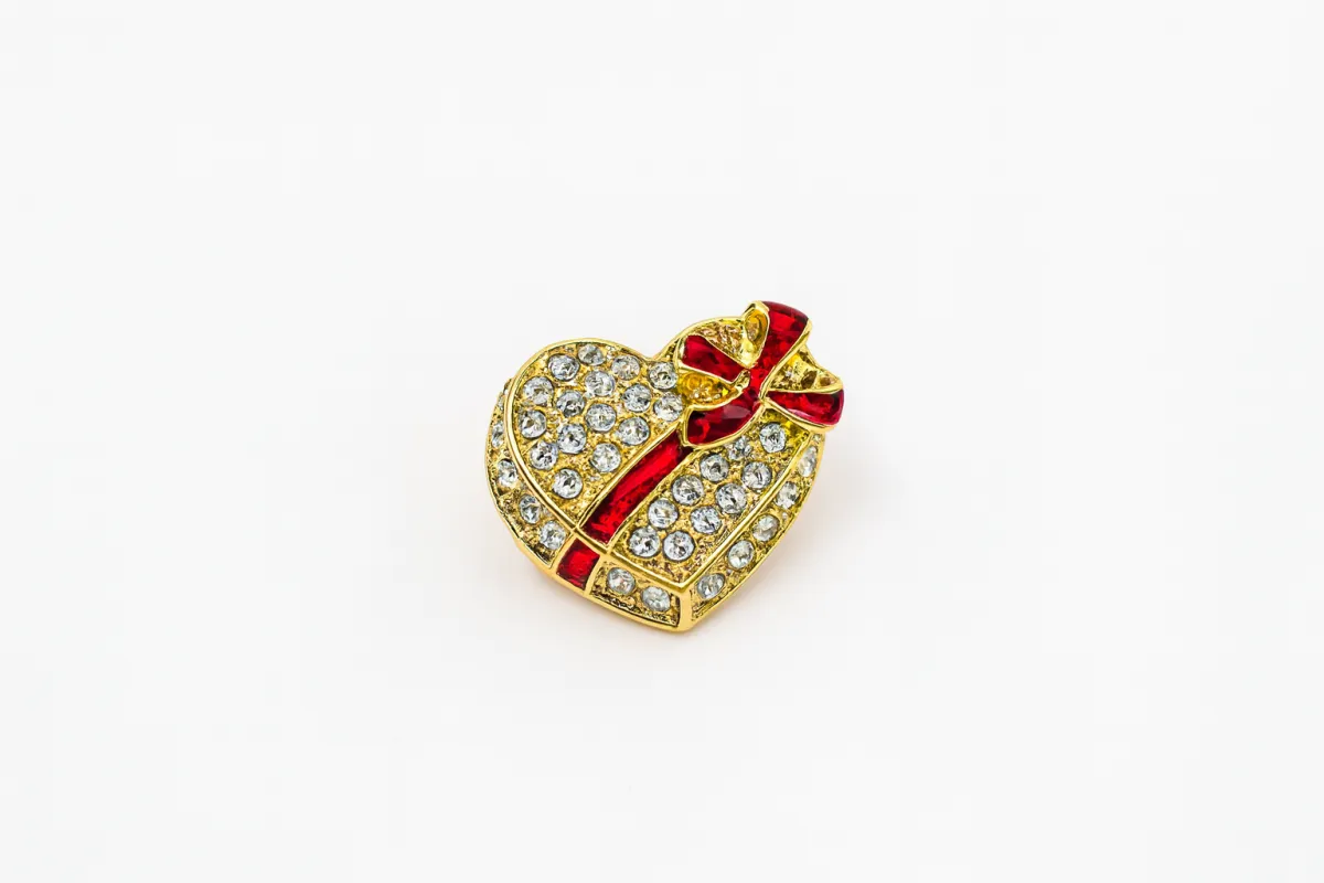 GOLD HEART PRESENT SHAPE BROOCH ( 0966 ) sold by Oh My Jewelry