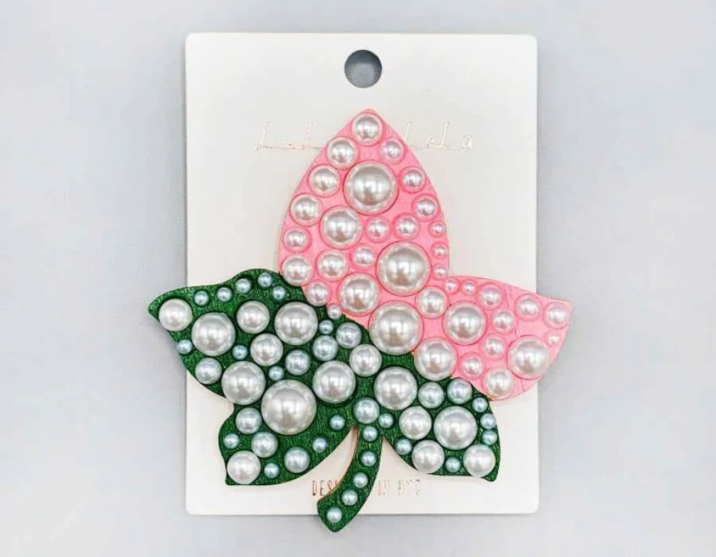 PINK GREEN LEAF PEARLS ( 1072 P ) made by Oh My Jewelry