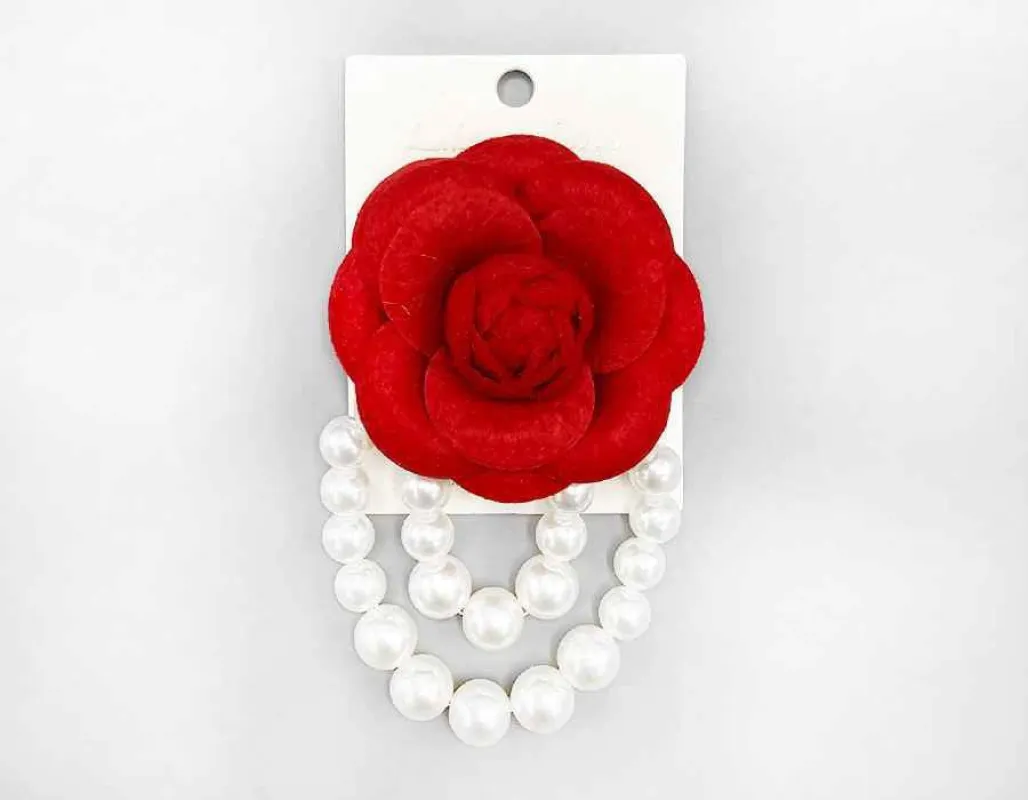 BROOCH RED FLOWER PEARLS ( 1064 RD ) sold by Oh My Jewelry