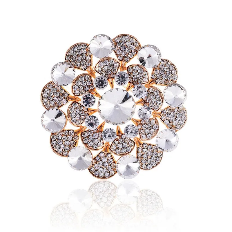 3" GOLD CLEAR RHINESTONE FLOWER SHAPE BROOCH ( 1372 GCL ) sold by Oh My Jewelry