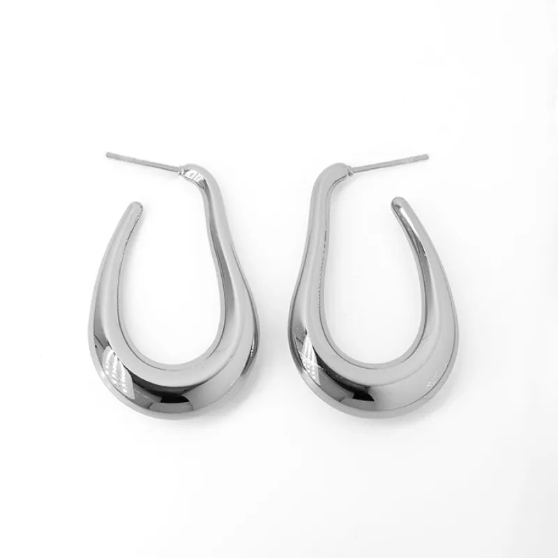 SILVER STAINLESS STEEL HOOP EARRINGS ( 8373 RH ) sold by Oh My Jewelry