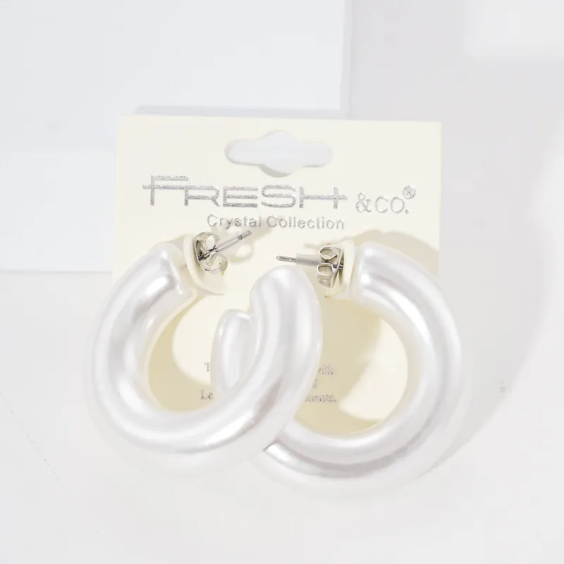 CREAM COLORED HOOP EARRINGS ( 4719 CR ) sold by Oh My Jewelry