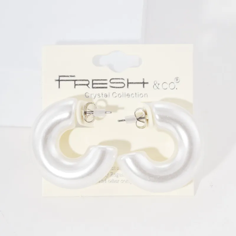 CREAM COLORED HOOP EARRINGS ( 4718 CR ) sold by Oh My Jewelry