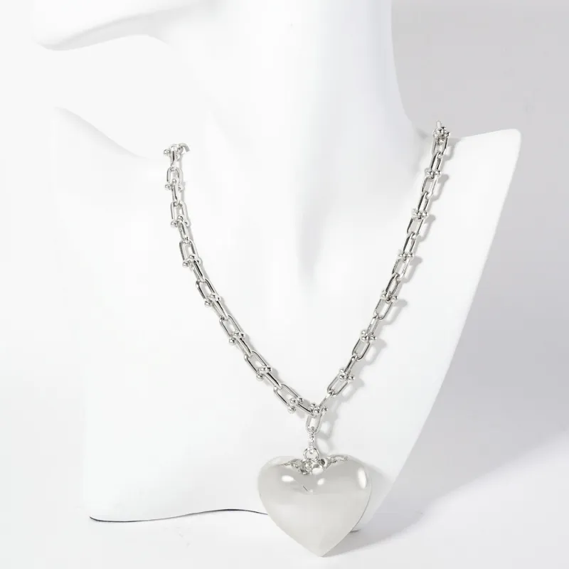 WHITE GOLD DIPPED HEART NECKLACE ( 6287 R ) sold by Oh My Jewelry