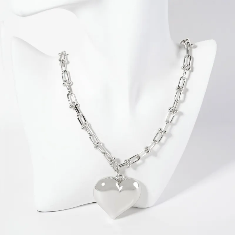 WHITE GOLD DIPPED HEART NECKLACE ( 6288 R ) sold by Oh My Jewelry