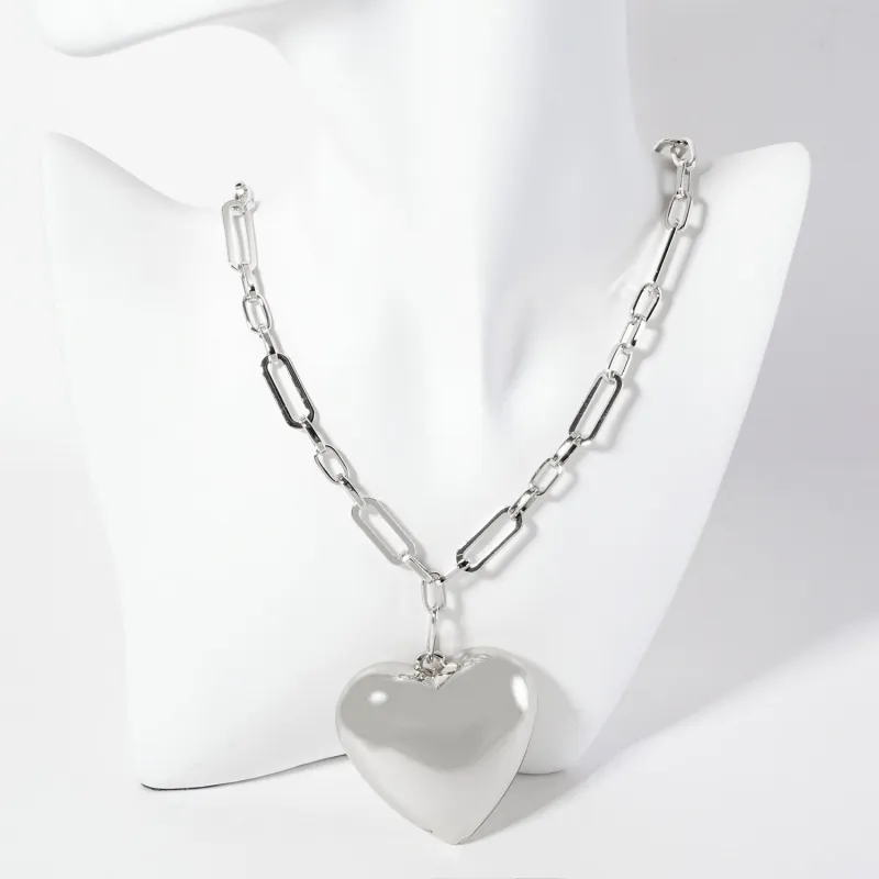 WHITE GOLD DIPPED HEART NECKLACE ( 6289 R ) sold by Oh My Jewelry