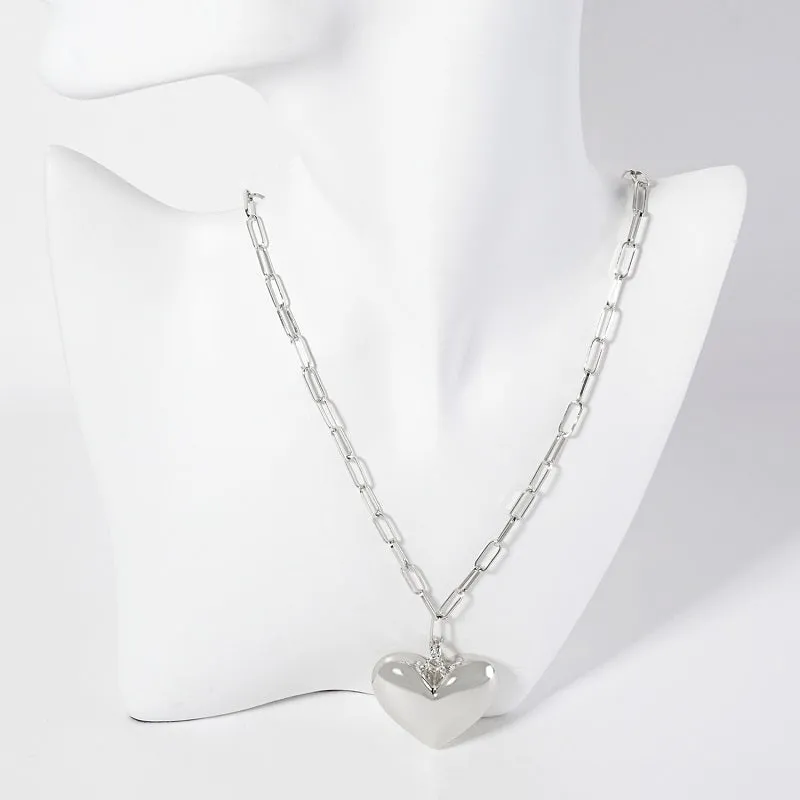 WHITE GOLD DIPPED HEART NECKLACE ( 6290 R ) sold by Oh My Jewelry