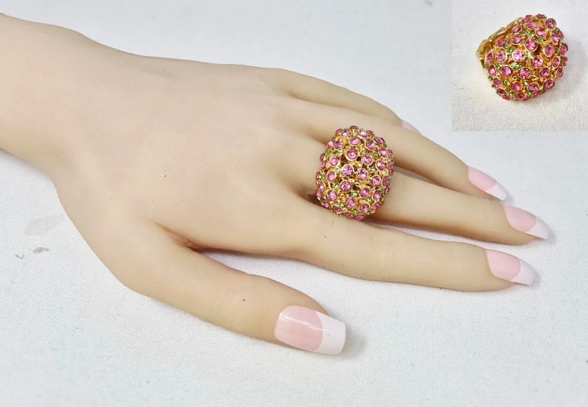 GOLD PINK GREEN STONE STRETCH RING ( 10055 PKLM ) sold by Oh My Jewelry