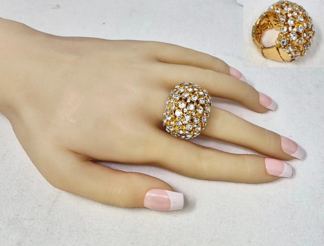 GOLD CLEAR STONE STRETCH RING ( 10055 GCL ) made by Oh My Jewelry